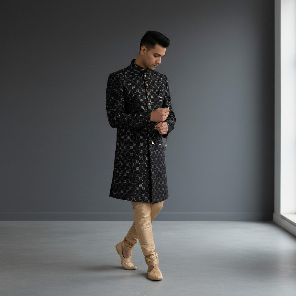 Black Embroidered Men's Sherwani