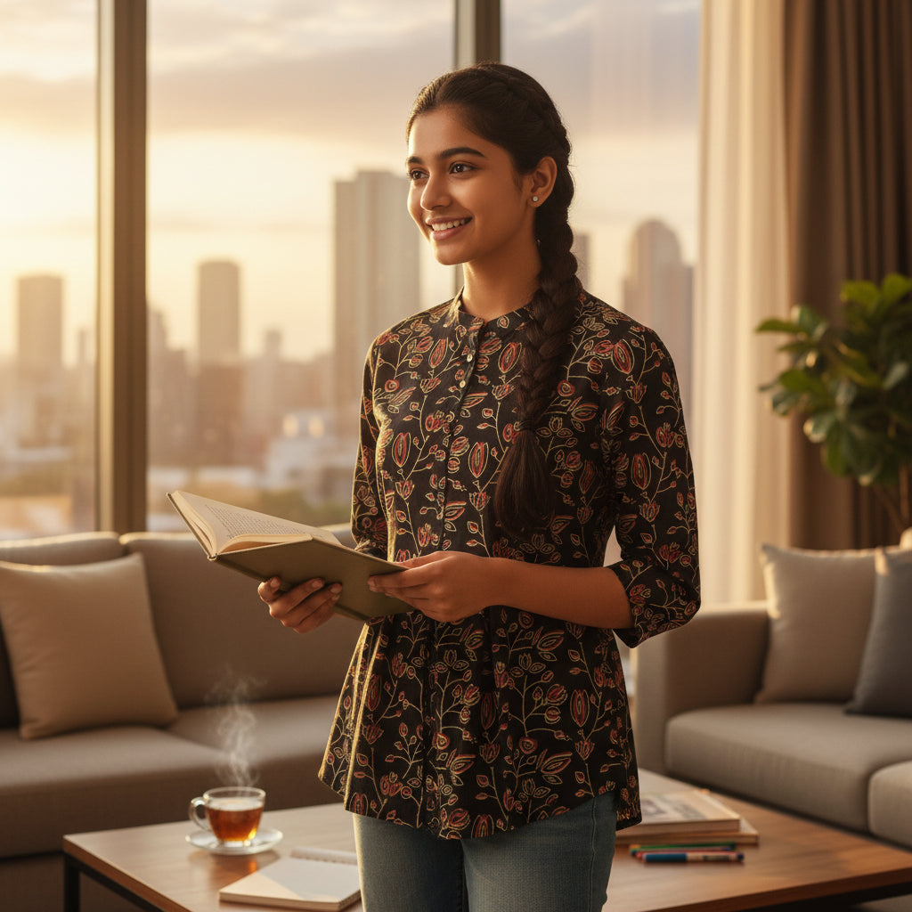 Cotton Pleated Tunic Front Buttons