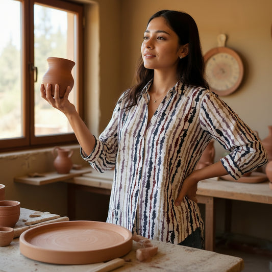 Linen Cotton Blend V-neck Tunic