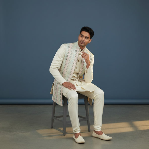 A Multi Colored Self Design Sherwani