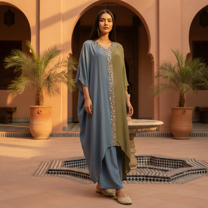 Chiffon Silk Crepe Two-Tone Kaftan