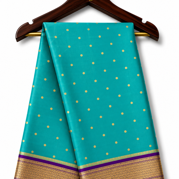 Mysore Pure Silk Crepe Dupatta with Butta (Dots) - Teal