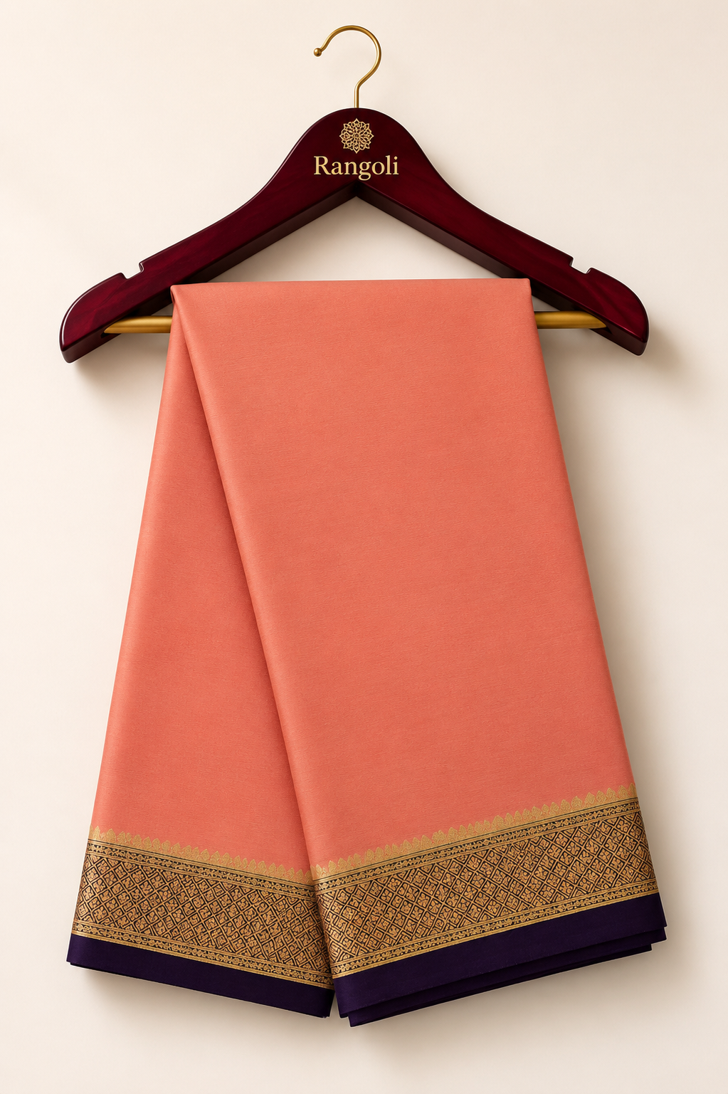 Mysore Pure Silk Gatti Border Saree - Peach