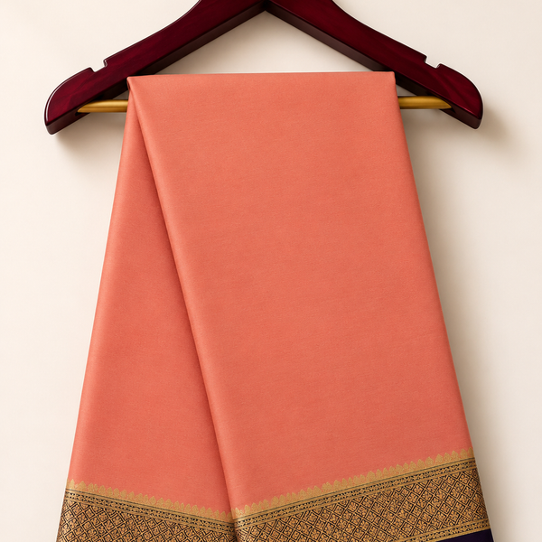 Mysore Pure Silk Gatti Border Saree - Peach