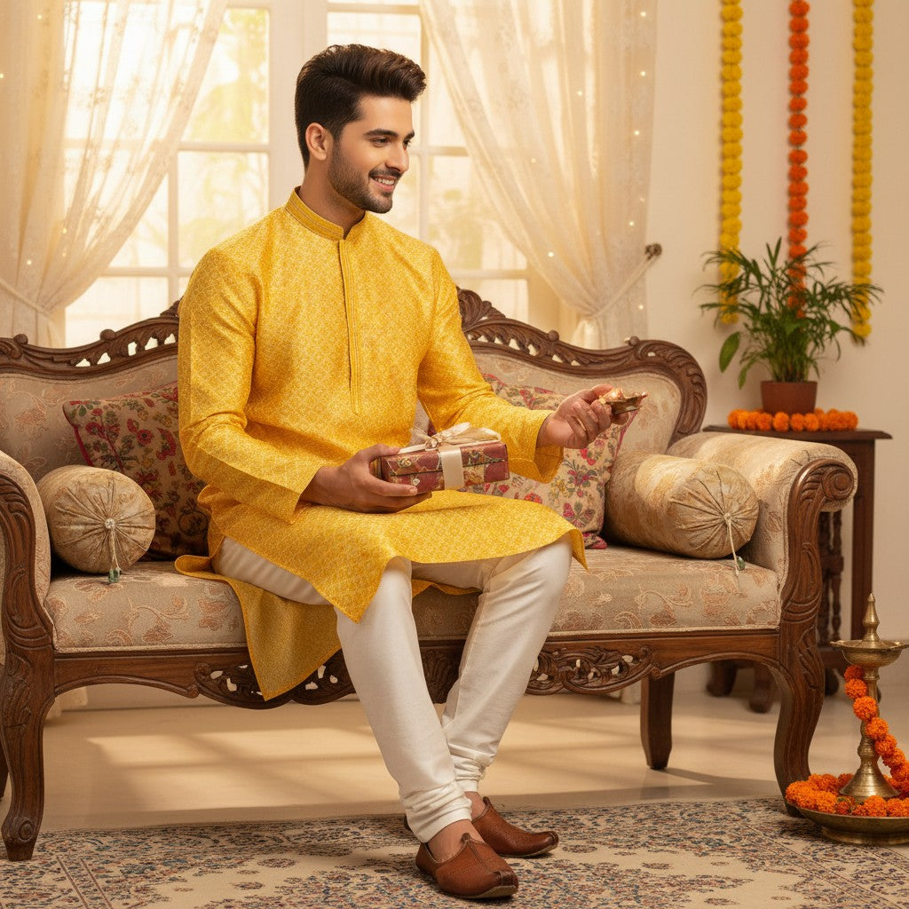Mustard yellow traditional kurta