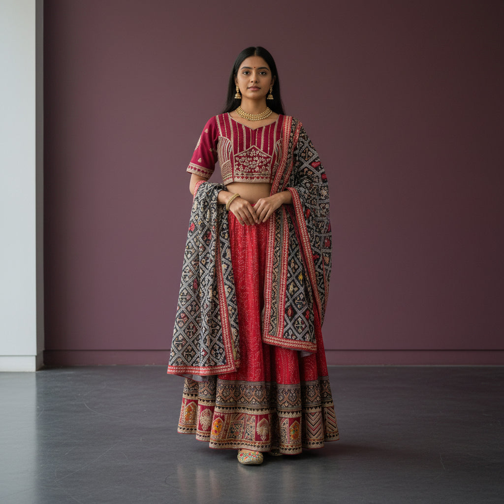Georgette Silk Bandhani Print Lehenga