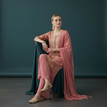 Silk Blend Chiffon Kurta Set 3PC