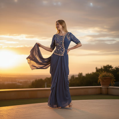 Crepe Silk Blend Pleated Dress