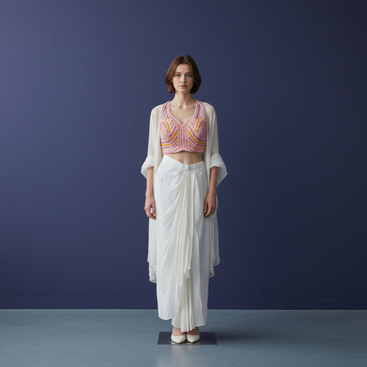 Georgette Draped Saree Skirt with Sequined Bustier