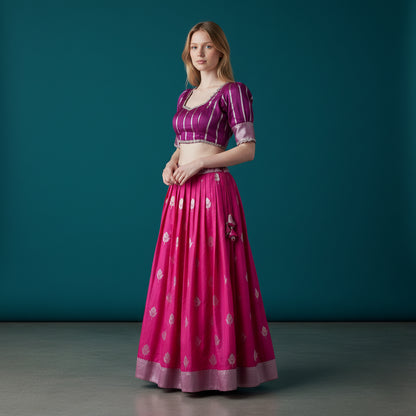 Silk Crop Top with Dual Shade Skirt