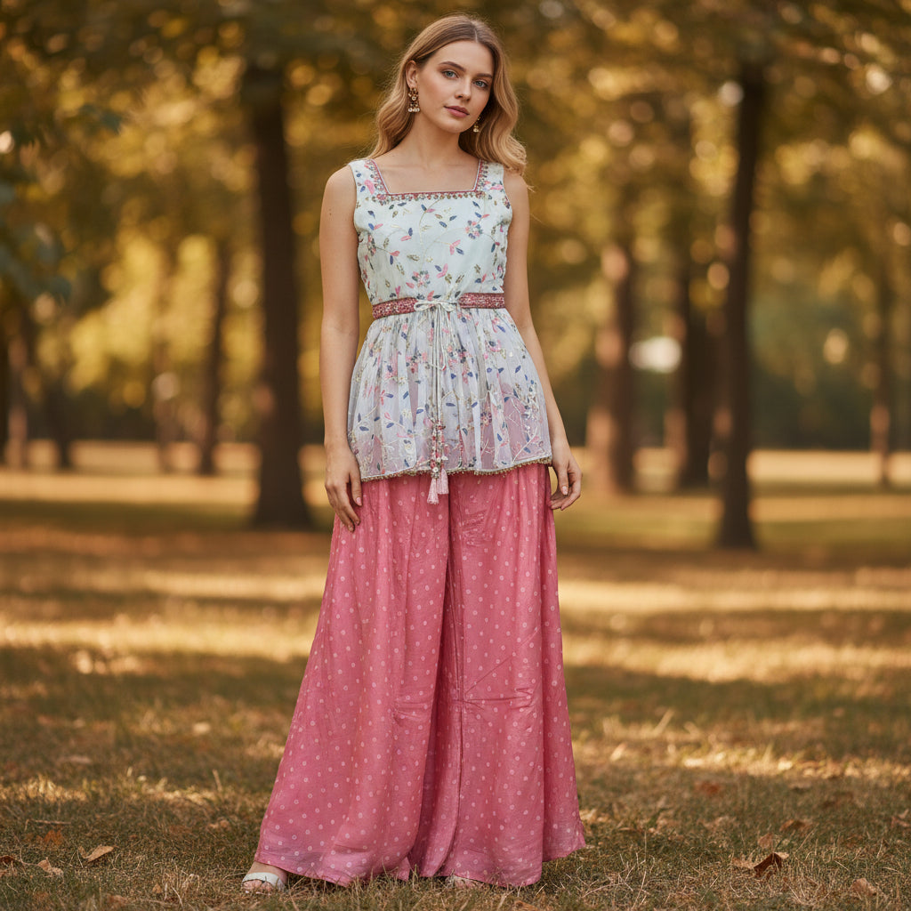 Cotton Organza Blend Palazzo Set