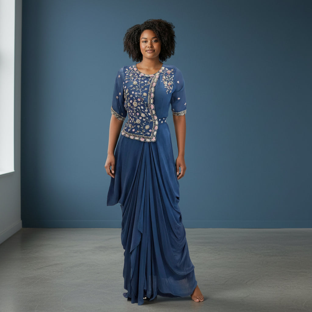 Crepe Silk Blend Pleated Dress