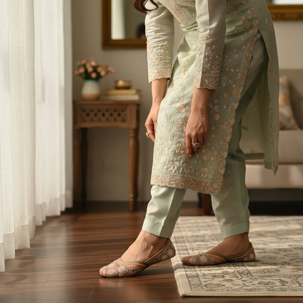 Peach Pearl-Embellished Jutti