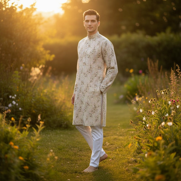 Men's Multi-Color Designer Kurta with Mandarin Collar