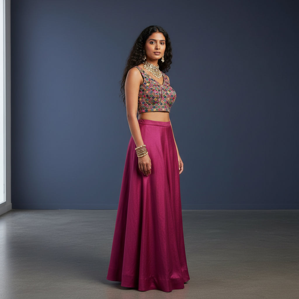 Embroidered Cotton Silk Geometric Blouse