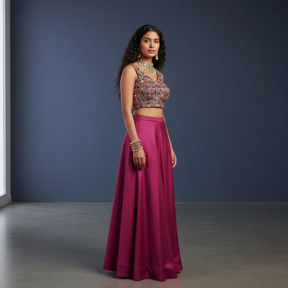 Embroidered Cotton Silk Geometric Blouse