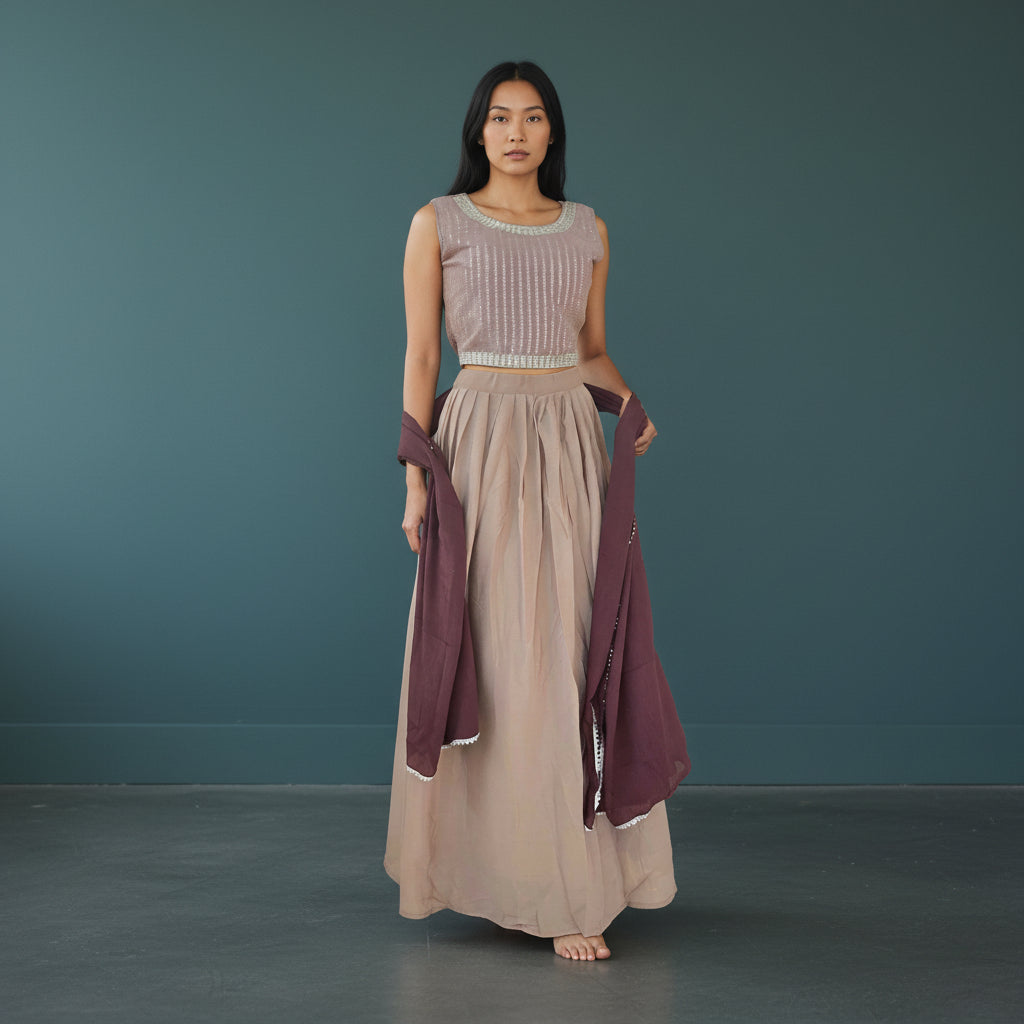 Textured Georgette Embroidered Long Jacket Over Floor-Length Dress