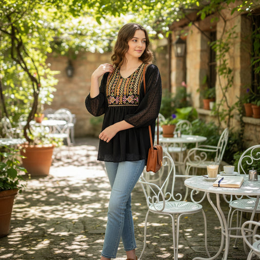 Swiss Dot Chiffon Tunic for Everyday Comfort