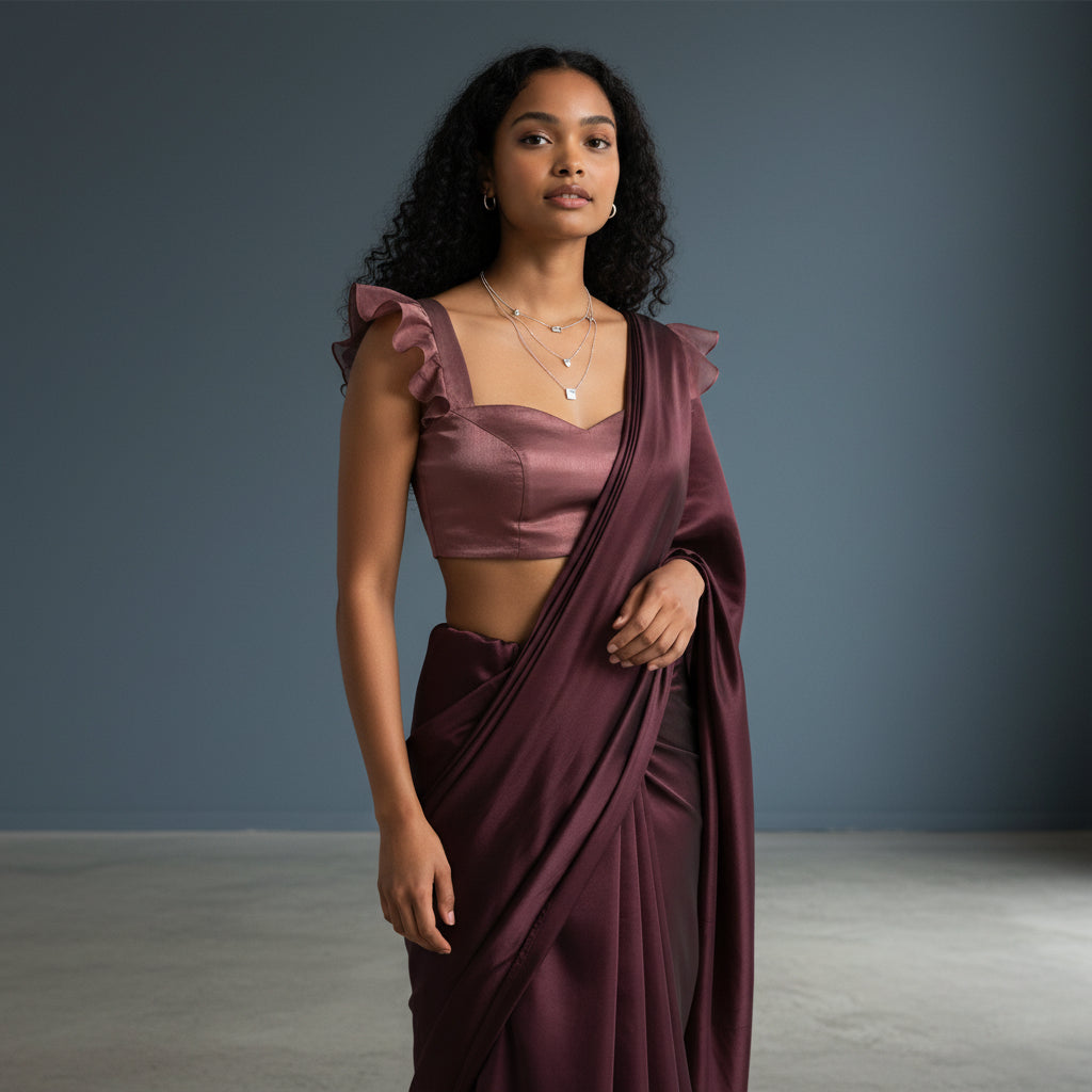 Soft Satin Organza Ruffle Sleeve Blouse