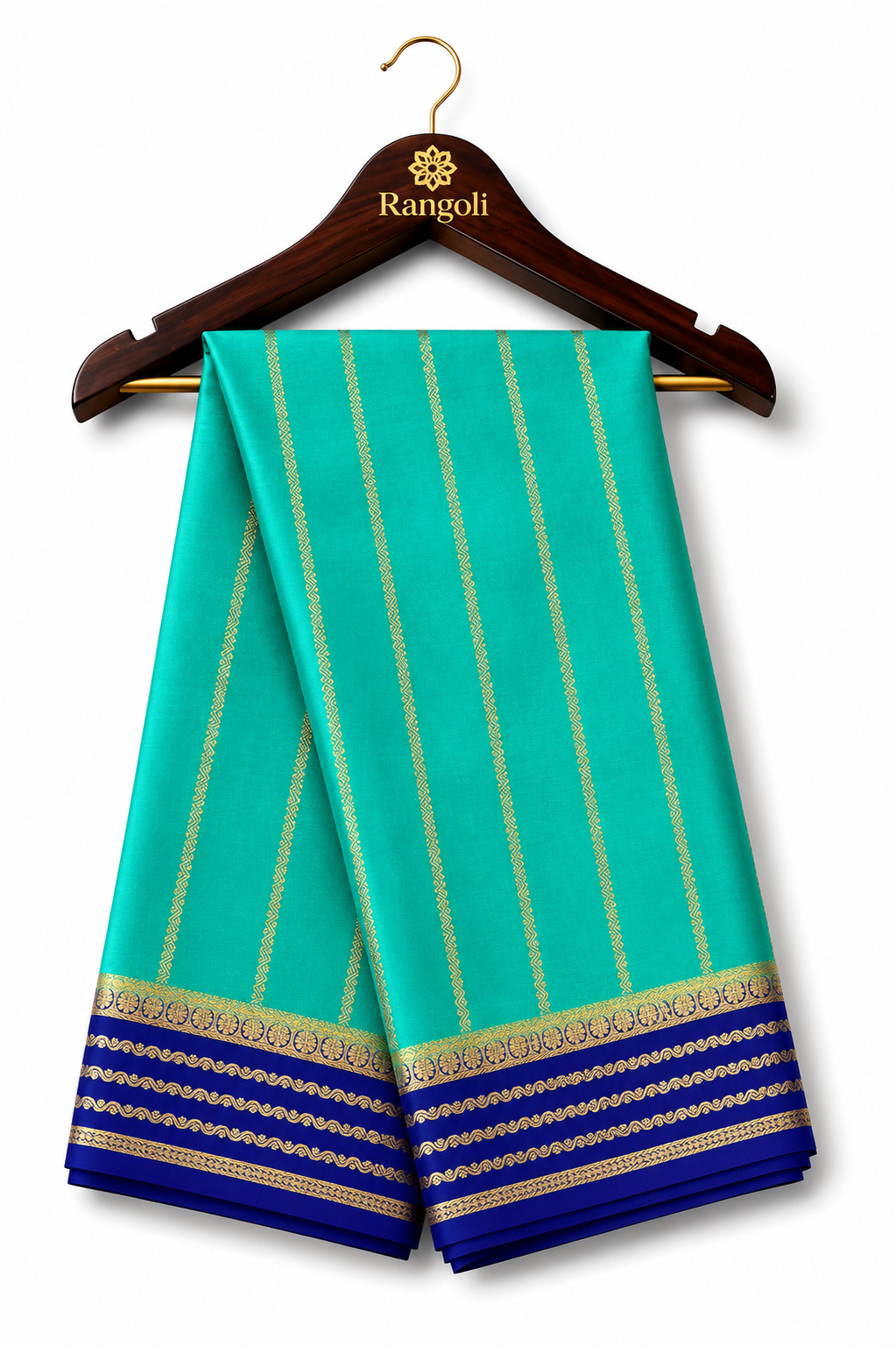 Mysore Pure Silk Saree - Seafoam Green with Royal Blue Border