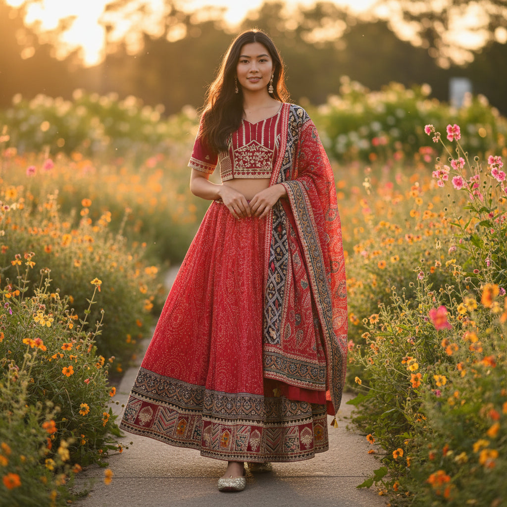 Georgette Silk Bandhani Print Lehenga