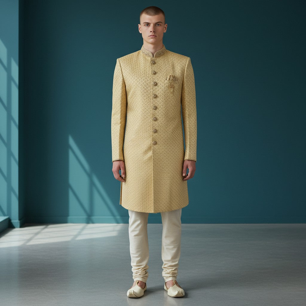 Yellow Embroidered Sherwani for Men