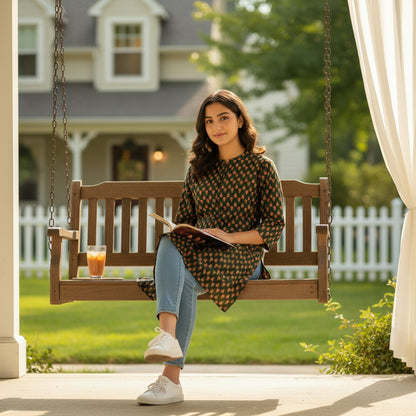 Cotton Tunic with Pleated Waist and Floral Print
