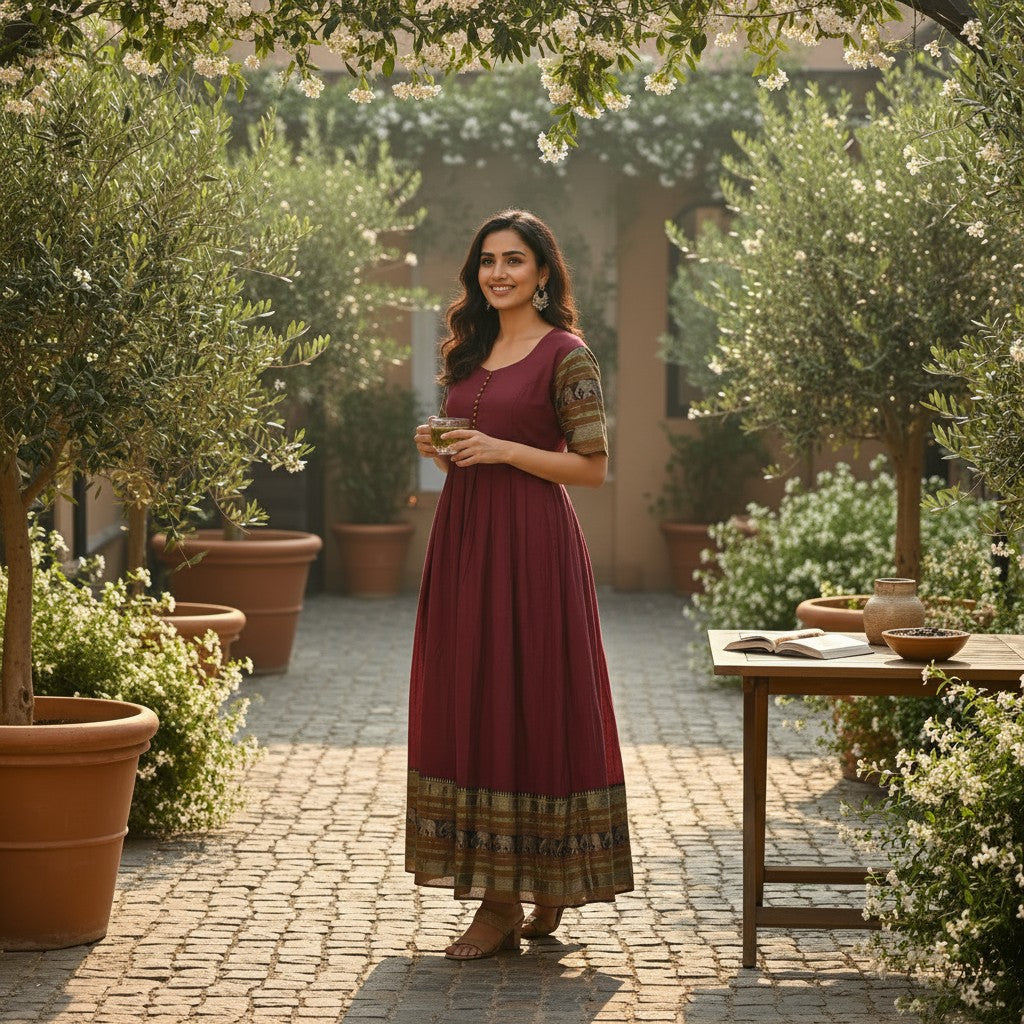 Long Dress with Elephant Border