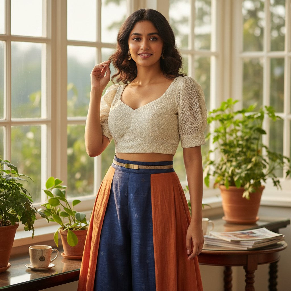 Chikankari-Style Off-White Embroidered Cotton Blouse with Sequins