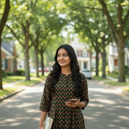 Cotton Tunic with Pleated Waist and Floral Print