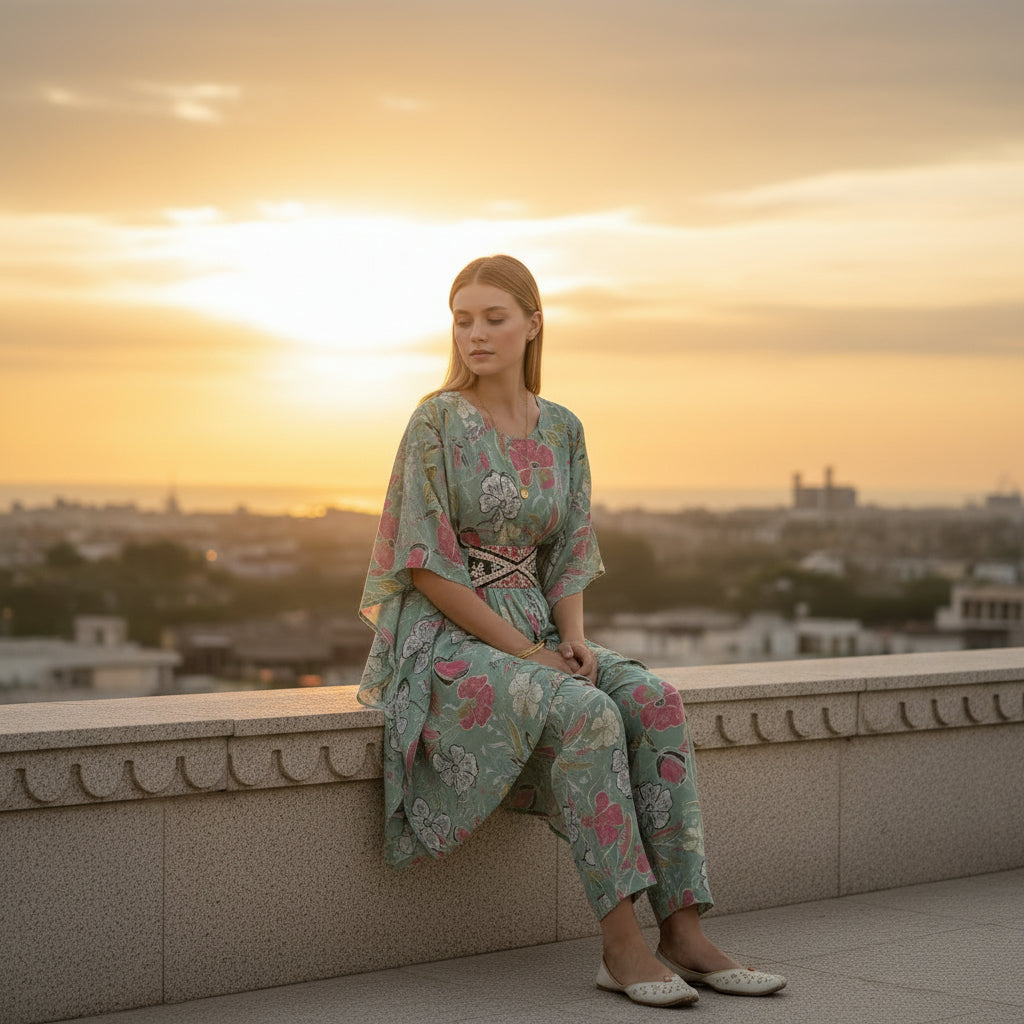 Floral Print Kaftan-Style Set