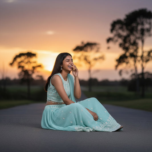 Silk Blend Net Crop Top Pleated Skirt