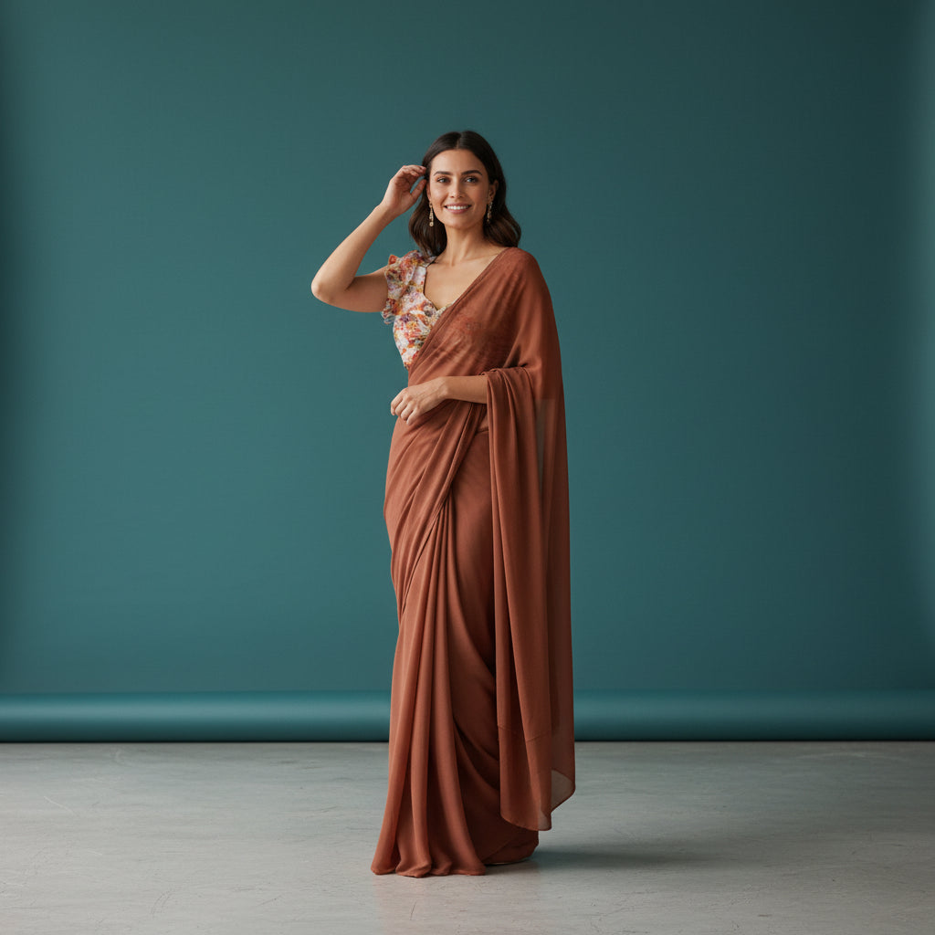 Chiffon Crop Top Ruffle Designer Blouse