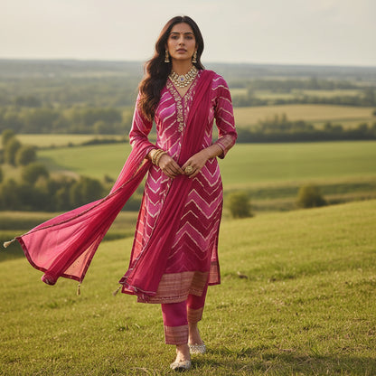 Silk Blend Leheriya Kurta Set