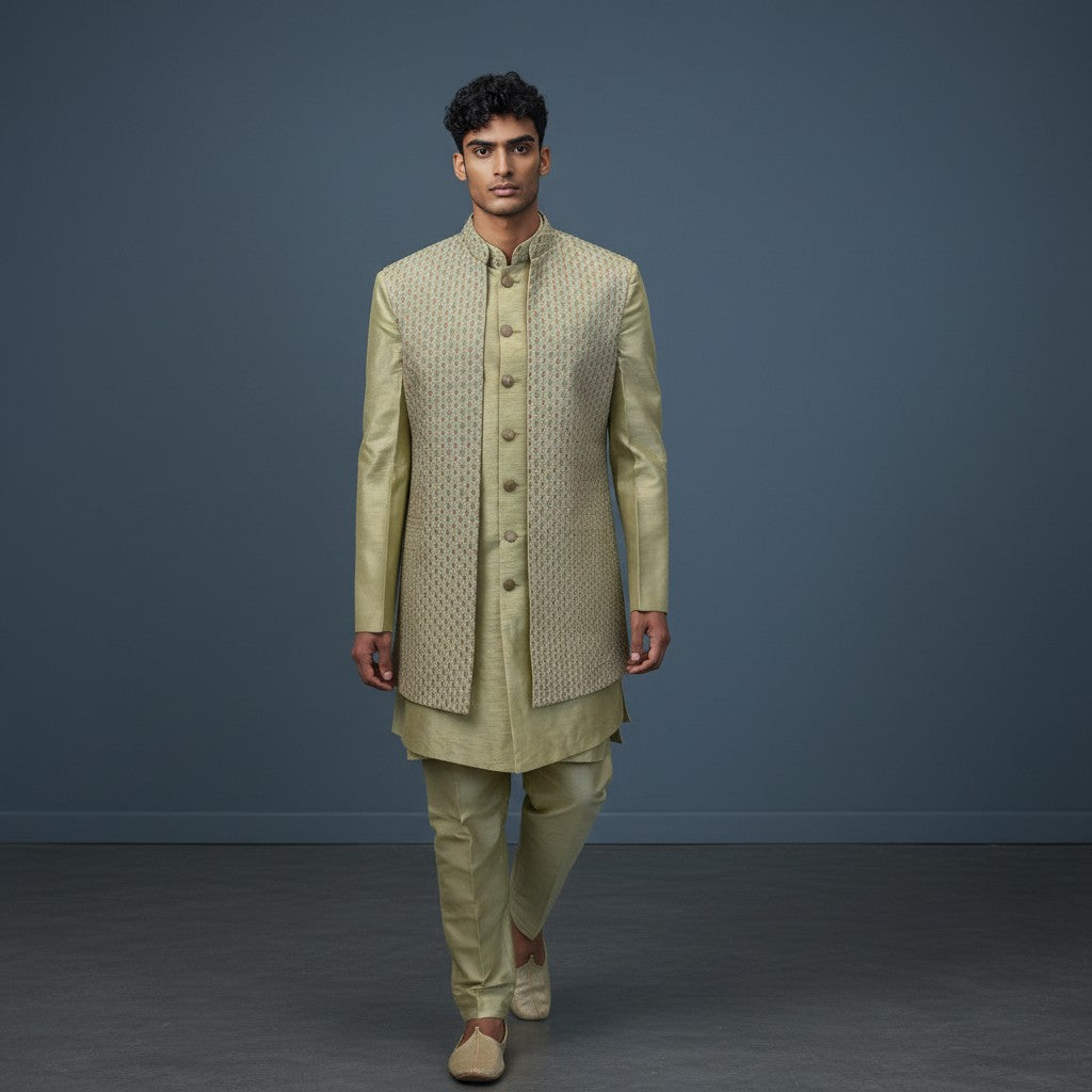 A Multi Colored Self Design Sherwani