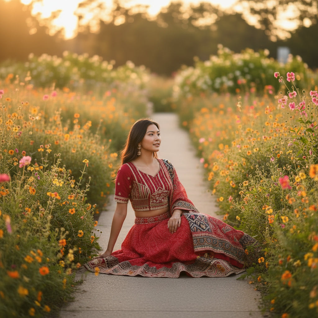 Georgette Silk Bandhani Print Lehenga