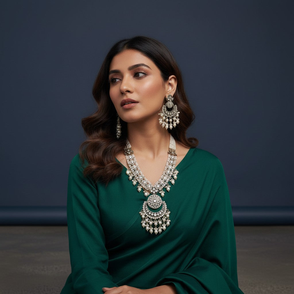 Chandbali Crescent Pearl Necklace & Earring Set