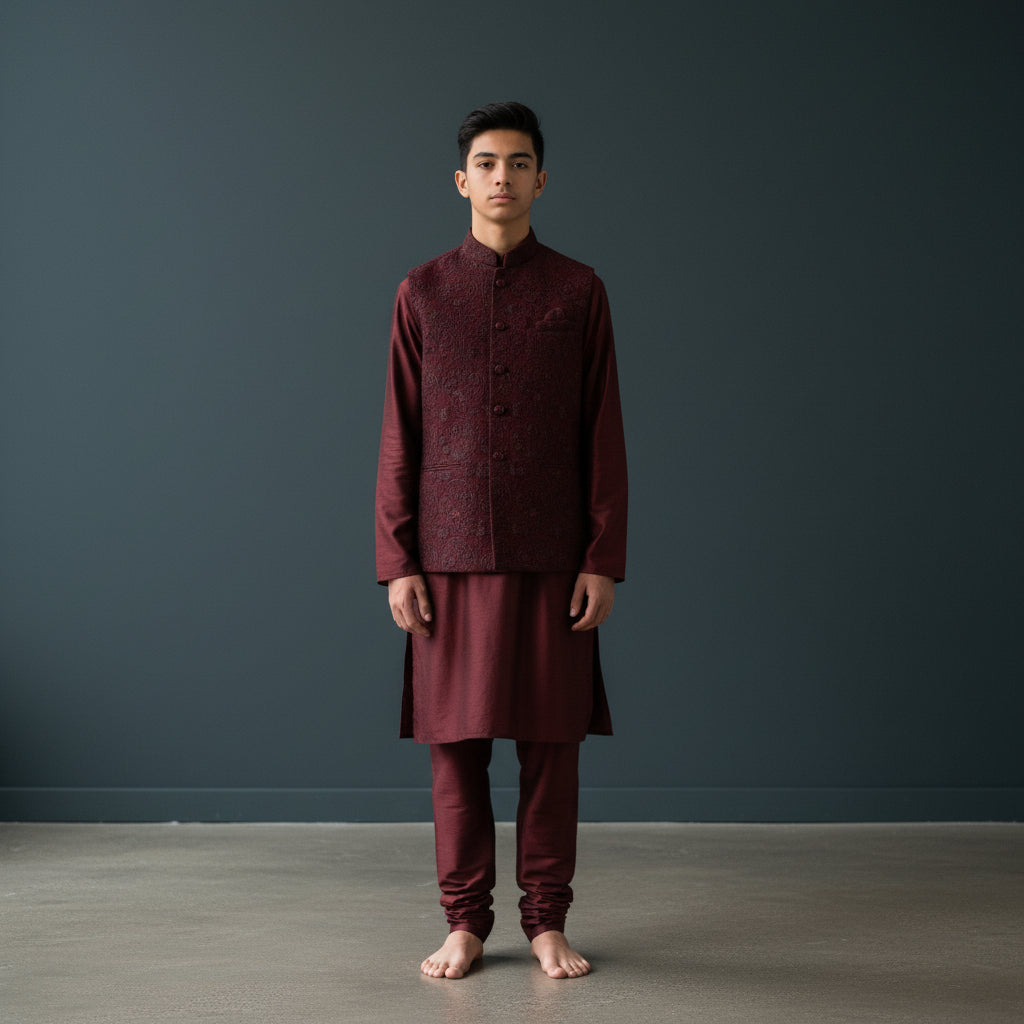 Cotton Silk Blend Kurta Set Maroon