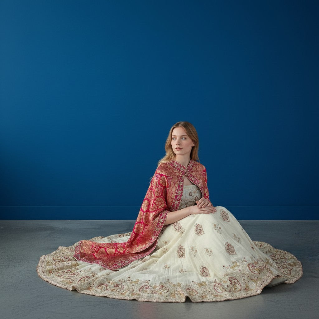 Sophisticated Off-White Lehenga with Paisley and Deer Embroidery