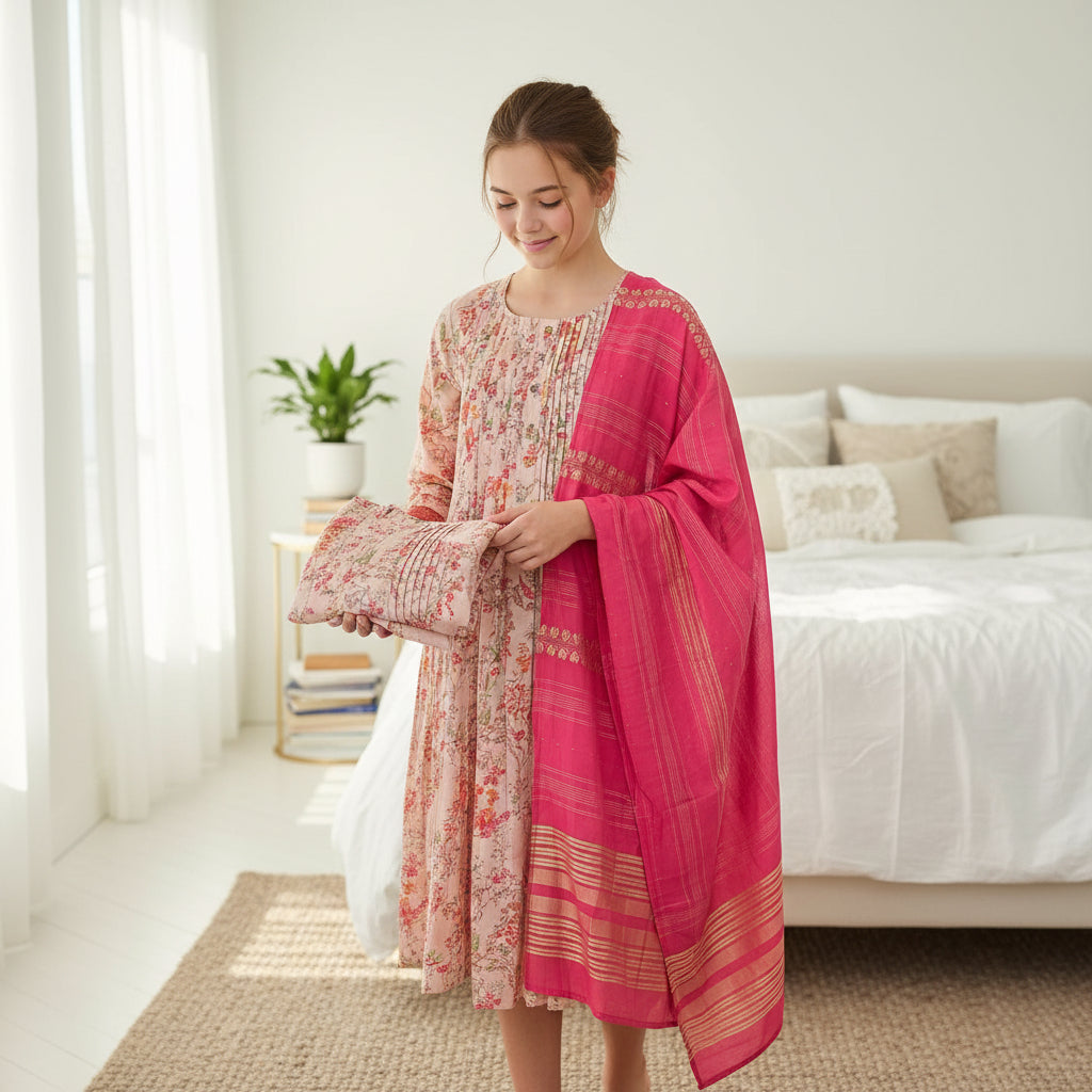 Maternity-Friendly Anarkali with Nursing Access in Dusty Rose & Deep Magenta