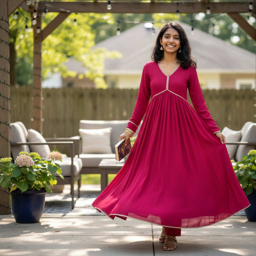 Rayon Gathered Anarkali Dress
