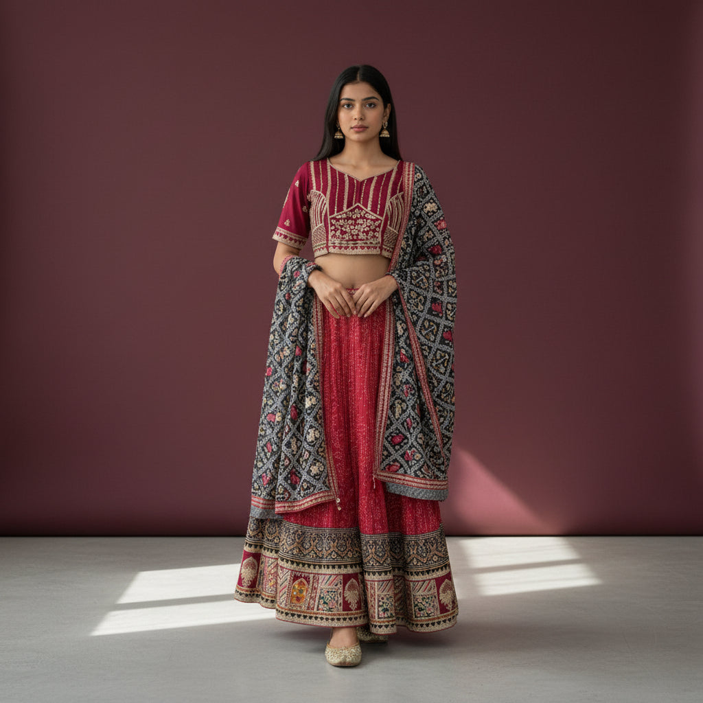 Georgette Silk Bandhani Print Lehenga