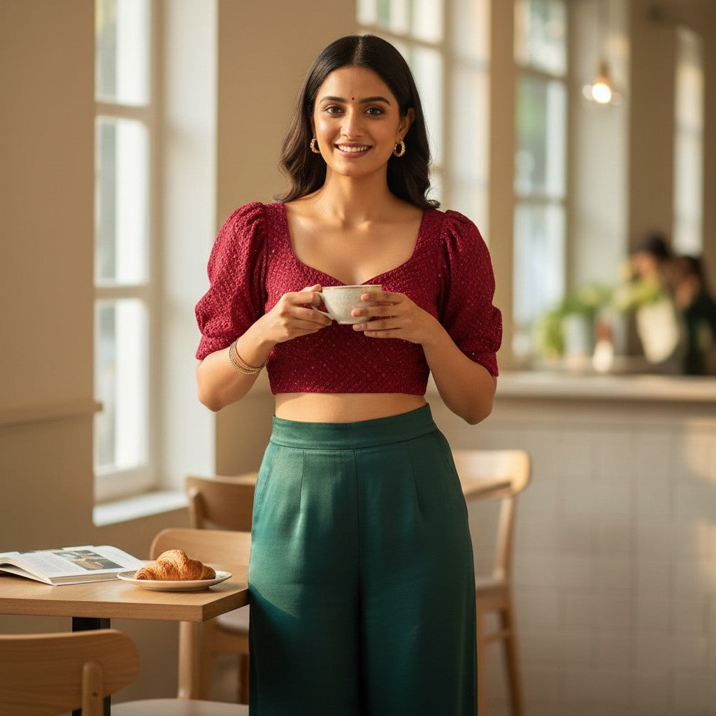 Maroon Chikankari Sequin Blouse