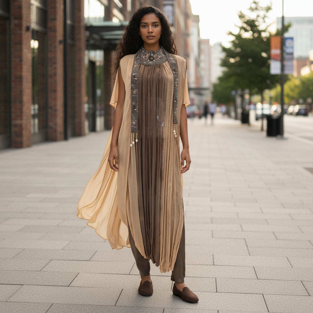 Crepe Georgette Layered Drape Suit