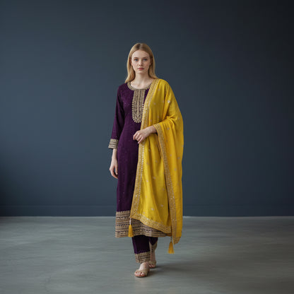 Chanderi Blend Kurta Set Short Kali Panels