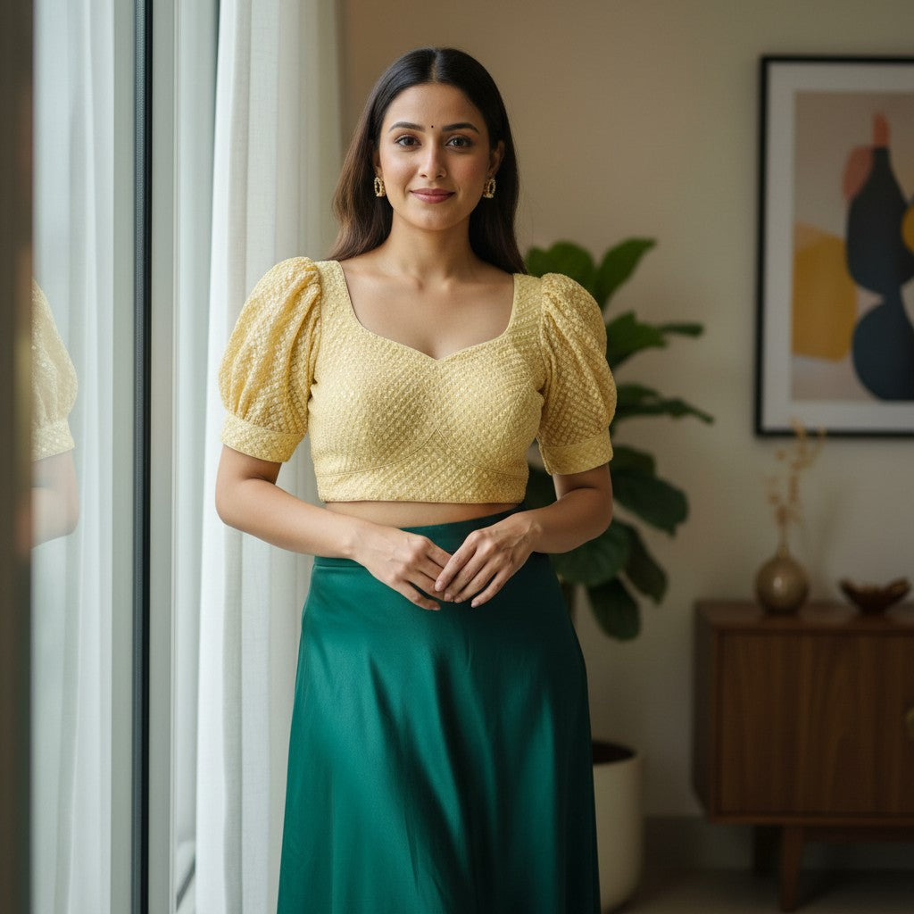Yellow Chikankari Sequin Blouse