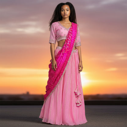 Georgette Silk Blend Pleated Lehenga