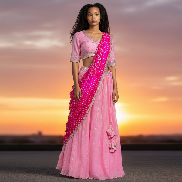 Georgette Silk Blend Pleated Lehenga