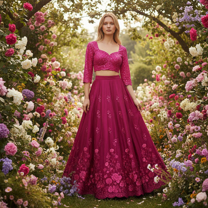 Sheer Tulle Lace Blouse with Floral Embroidery