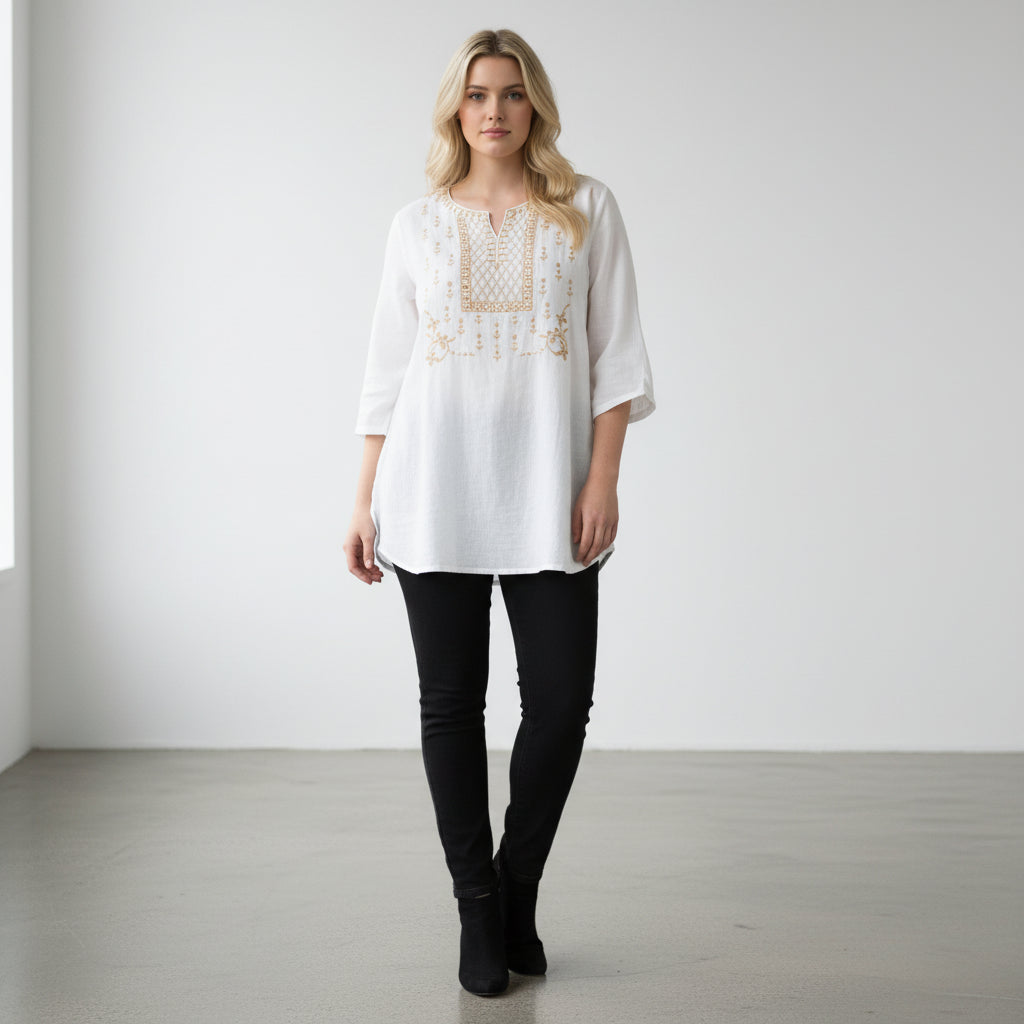 Pale Yellow Mirror Embroidered Tunic